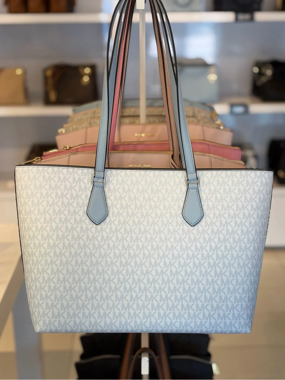 Michael Kors Ombre Pale Blue MK Signature Tote Shoulder Bag